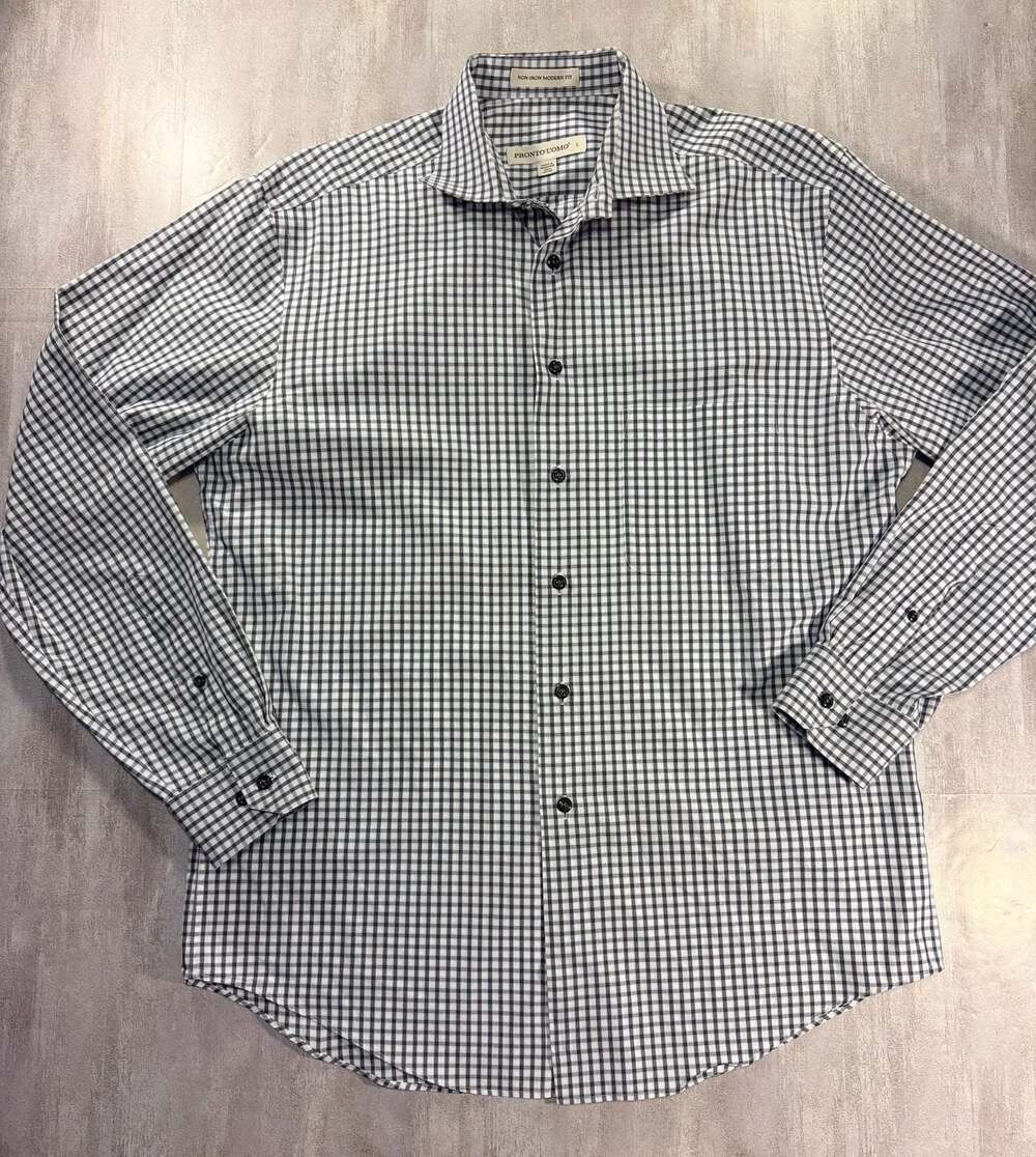 Pronto Uomo Non-Iron Modern Fit Gingham Button Down Shirt Size L